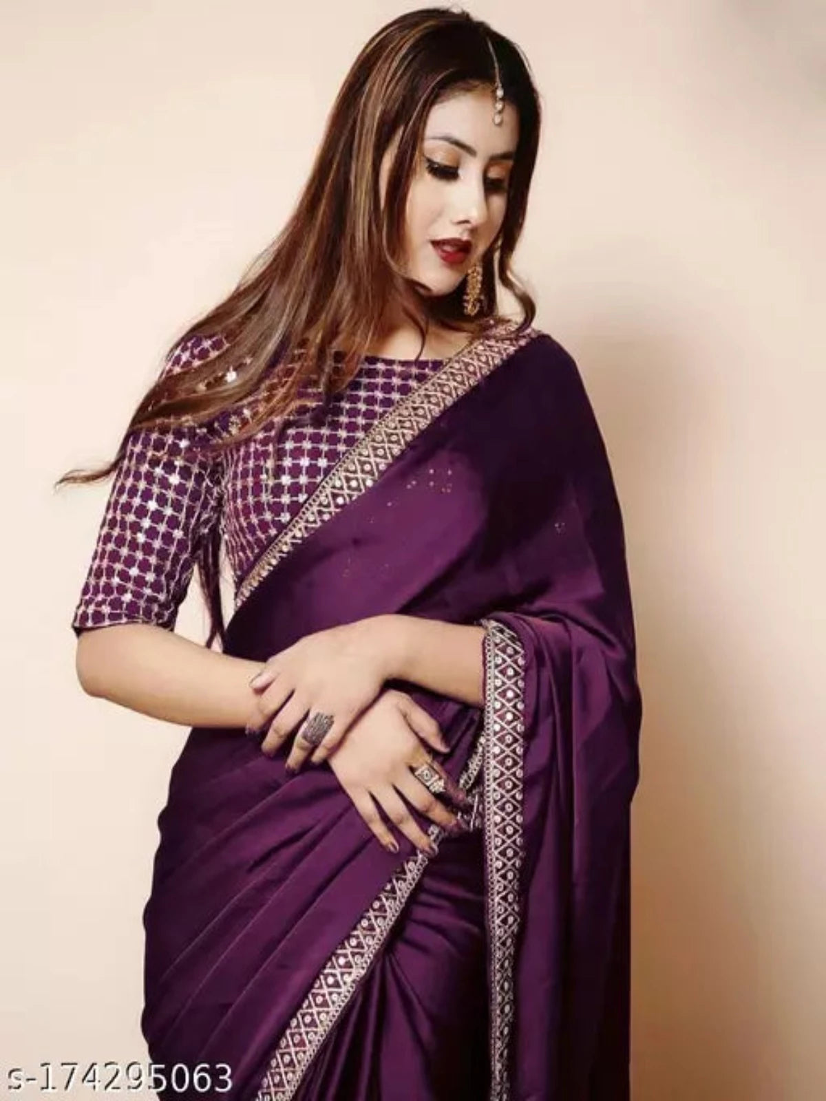 Vichitra Silk Wine Saree - OrderMeFirst