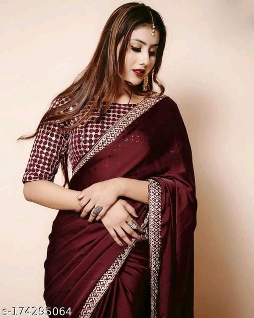 Vichitra Silk Wine Saree - OrderMeFirst
