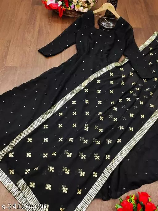 Wedding Mirror Work Women Gown With Dupatta - OrderMeFirst