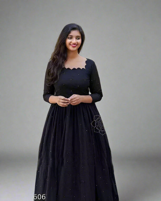 Wedding Mirror Work Women Gown With Dupatta - OrderMeFirst