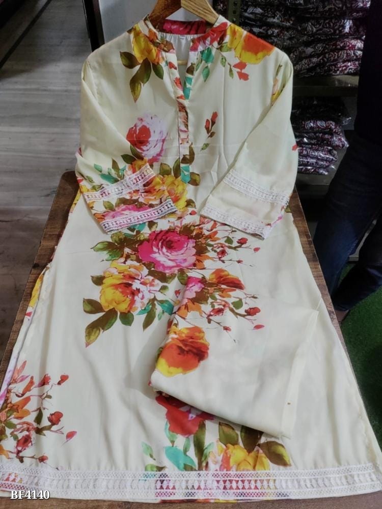 Floral Cream Kurta Pant Set - OrderMeFirst