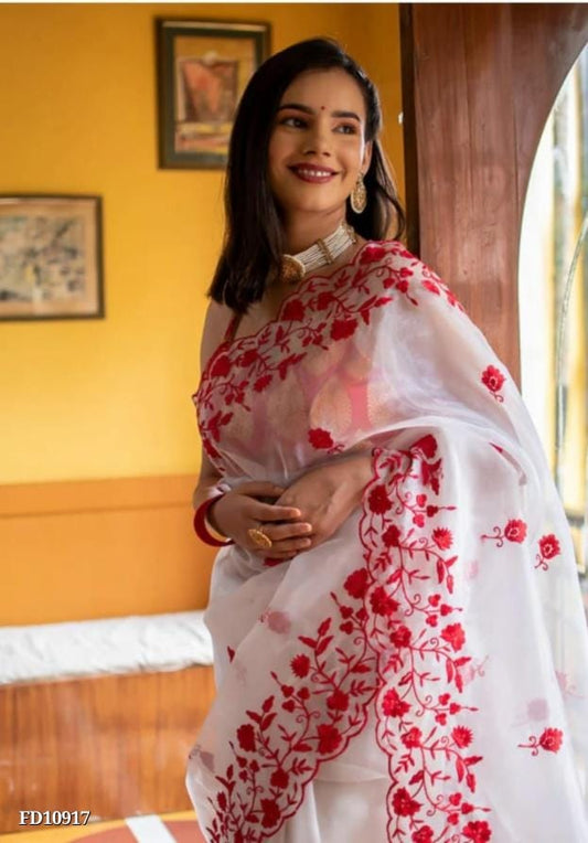 Embroidery Work Sarees For Women - OrderMeFirst