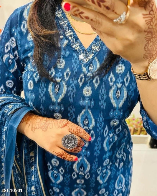 Blue Kurti with Pant and Dupatta - OrderMeFirst