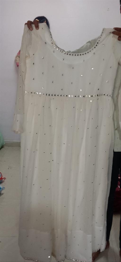 White Georgette With Mirror Work Gown Design - OrderMeFirst