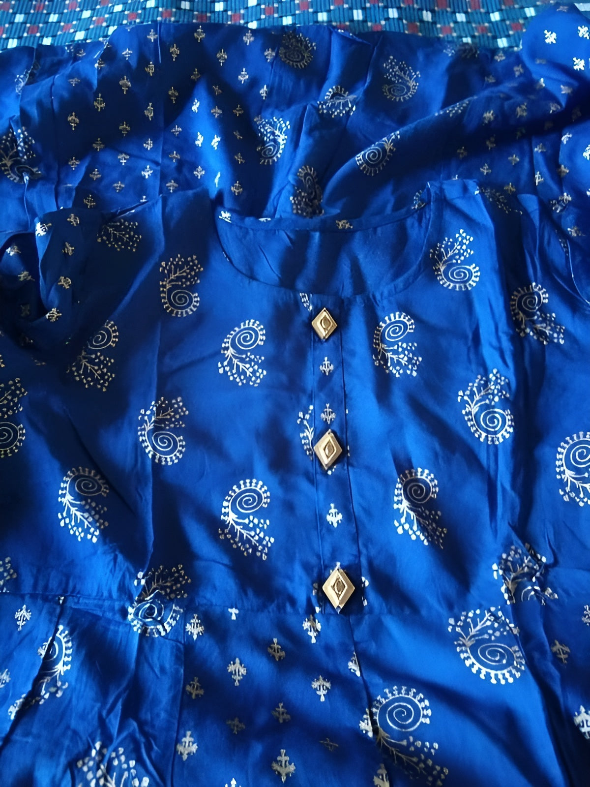Woman Royal Blue Printed Anarkali Kurti - OrderMeFirst