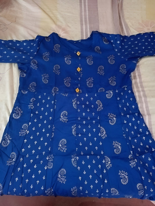 Woman Royal Blue Printed Anarkali Kurti - OrderMeFirst