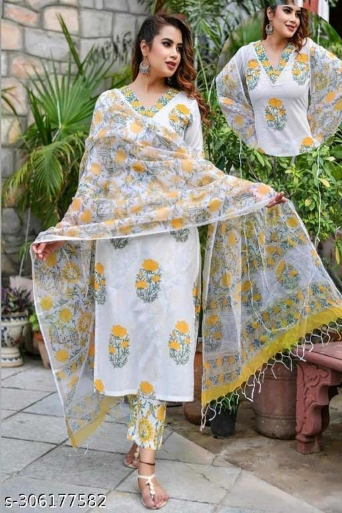 Women Block Printed kurta and pant set with Dupatta OrderMeFirst