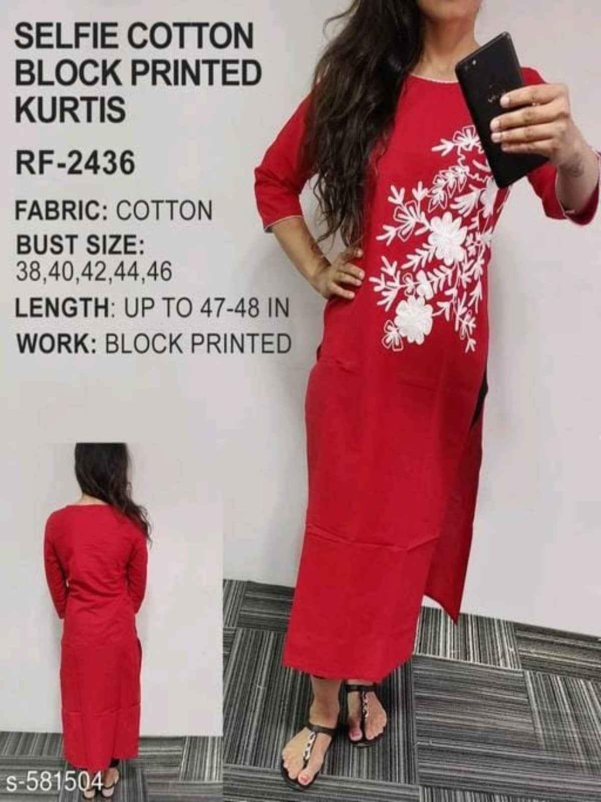 Women Botanical Embroidered Cotton Kurti