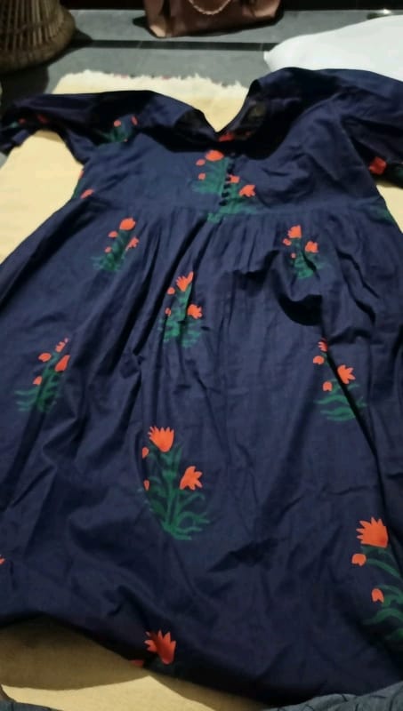 Women Cotton Empire Printed Long Kurti With Palazzos - OrderMeFirst