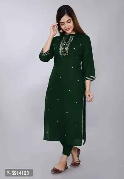 Women Embroidered Rayon Straight Kurtis