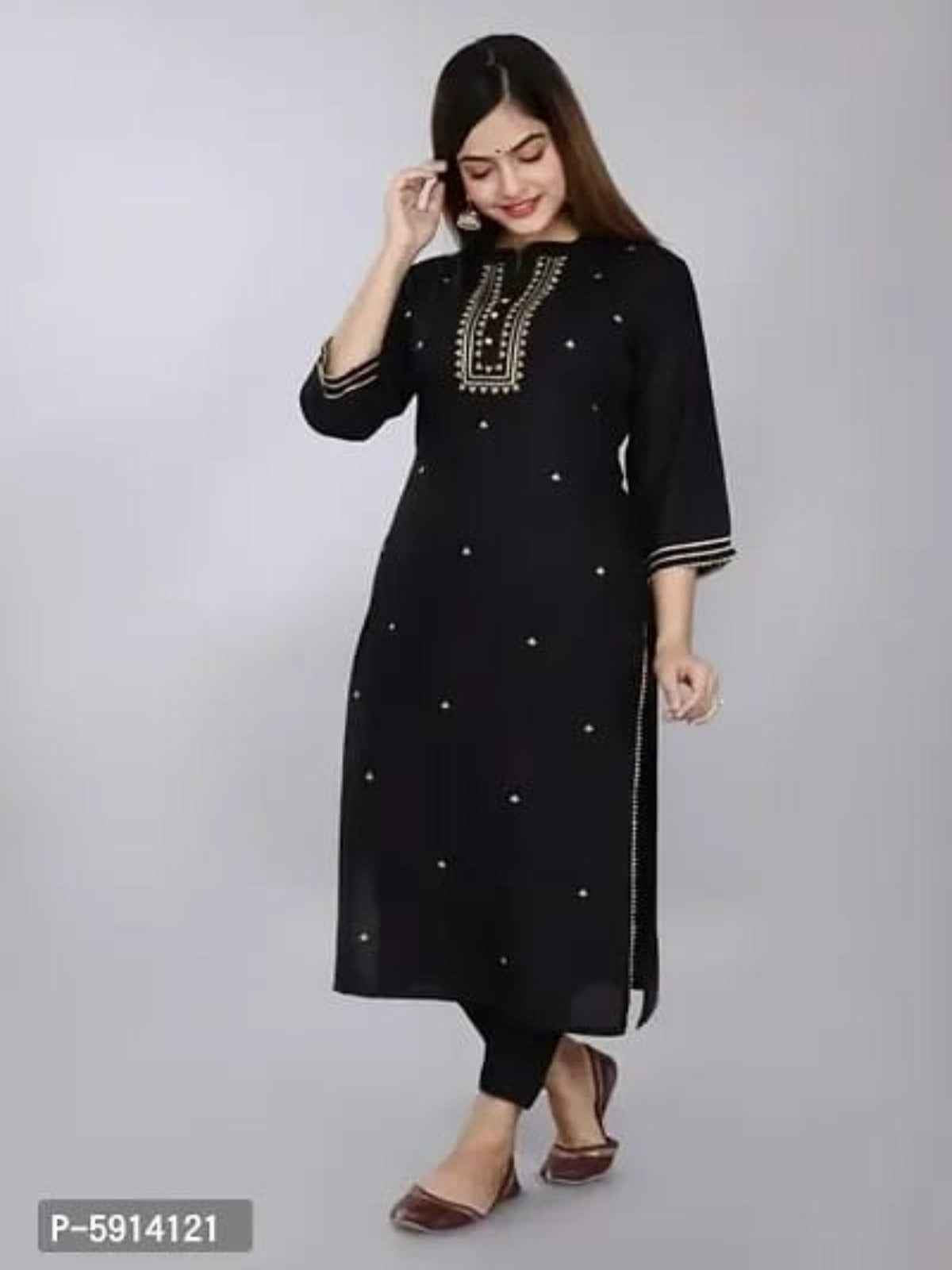 Women Embroidered Rayon Straight Kurtis
