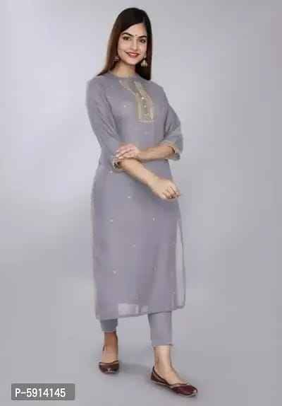 Women Embroidered Rayon Straight Kurtis