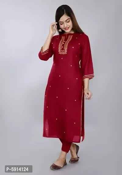 Women Embroidered Rayon Straight Kurtis