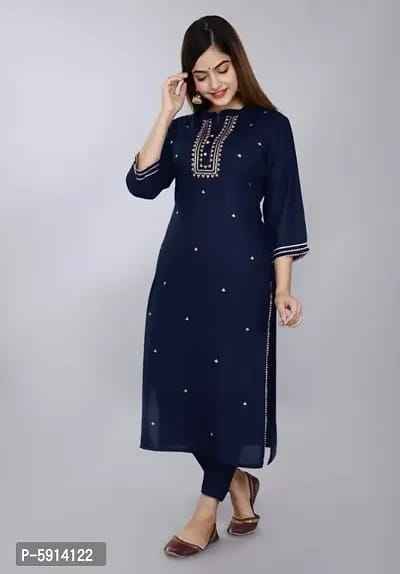 Women Embroidered Rayon Straight Kurtis