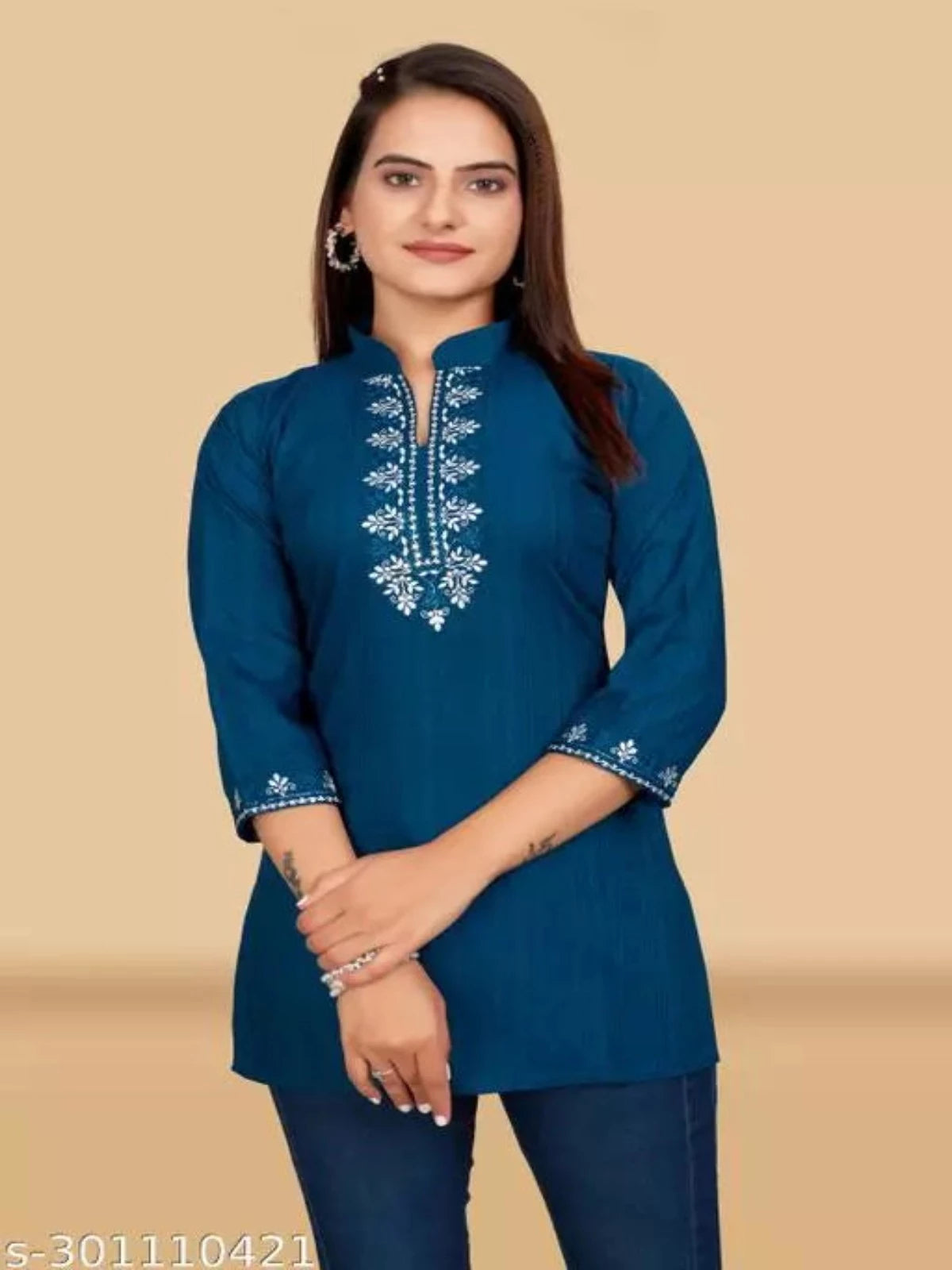 Women Embroidery Tale Blue Top - OrderMeFirst