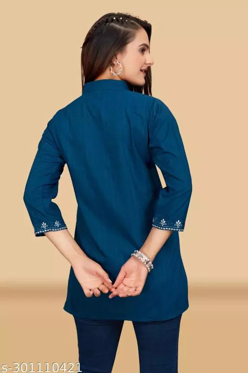 Women Embroidery Tale Blue Top - OrderMeFirst