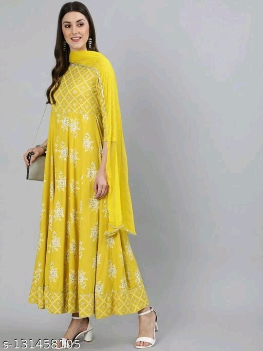 Women Ethnic Motifs Printed Anarkali Gown with Dupatta OrderMeFirst