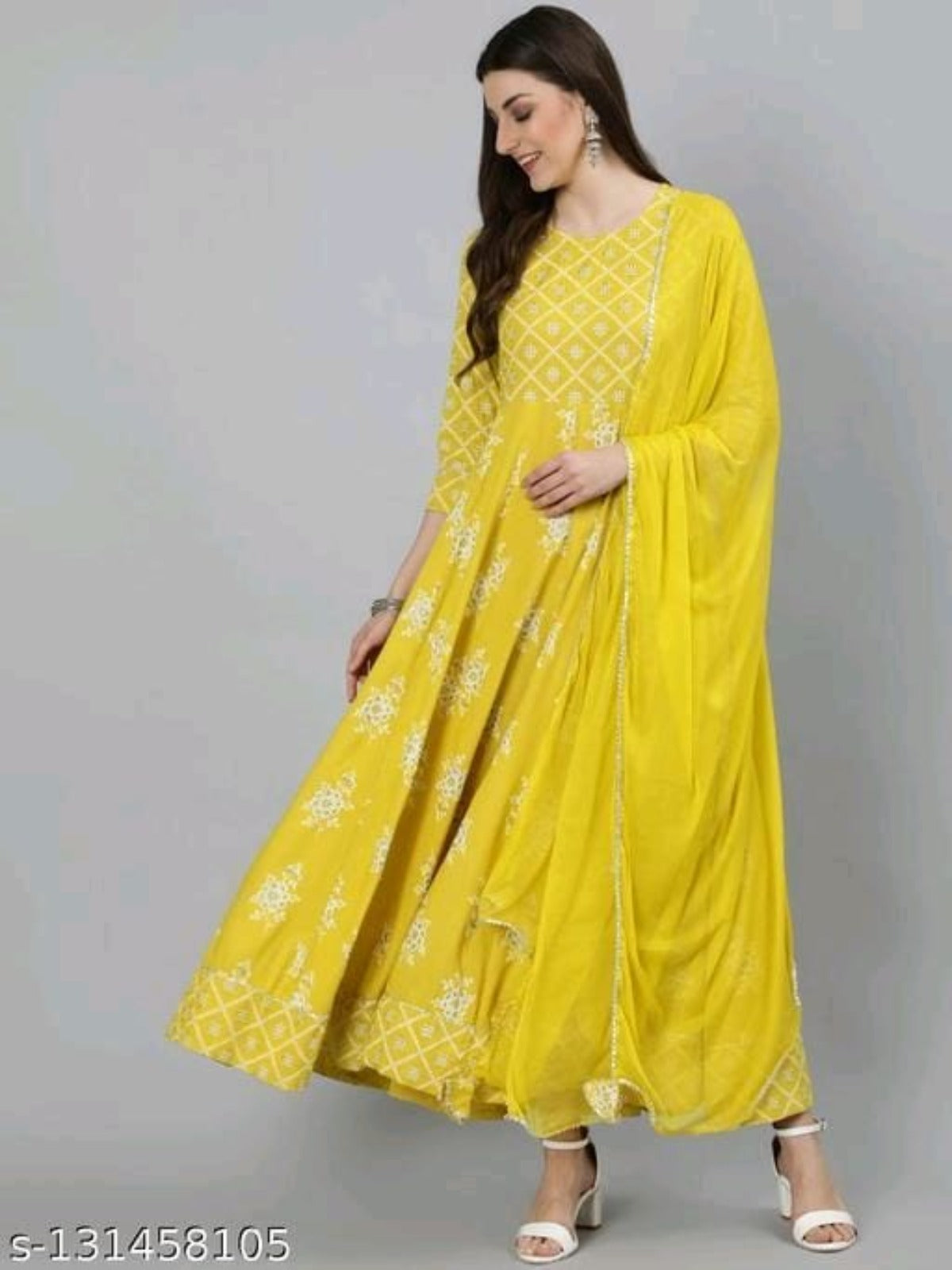 Women Ethnic Motifs Printed Anarkali Gown with Dupatta OrderMeFirst