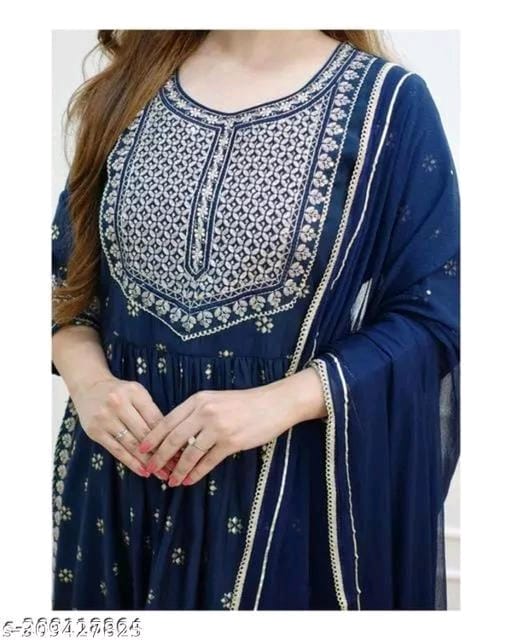 Women Printed Rayon Embroidery Kurta Set - OrderMeFirst