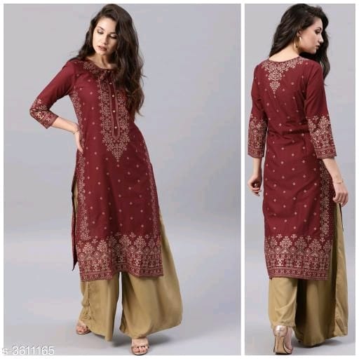 Women Rayon A-line Printed Long Kurti With Palazzos - OrderMeFirst