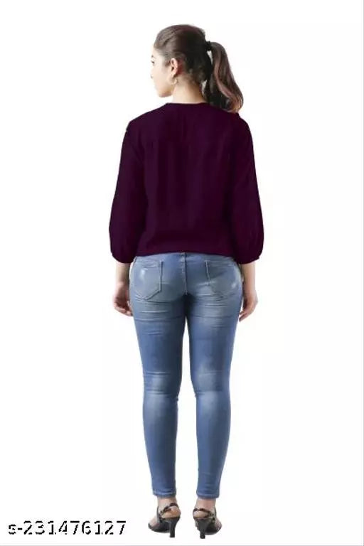 Women Stylish Wine Solid Reyon Top - OrderMeFirst