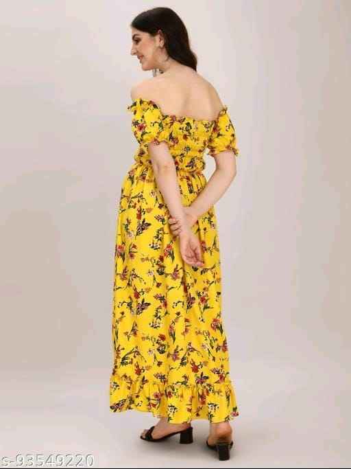 Yellow Crepe Pleated Knee Length Dress