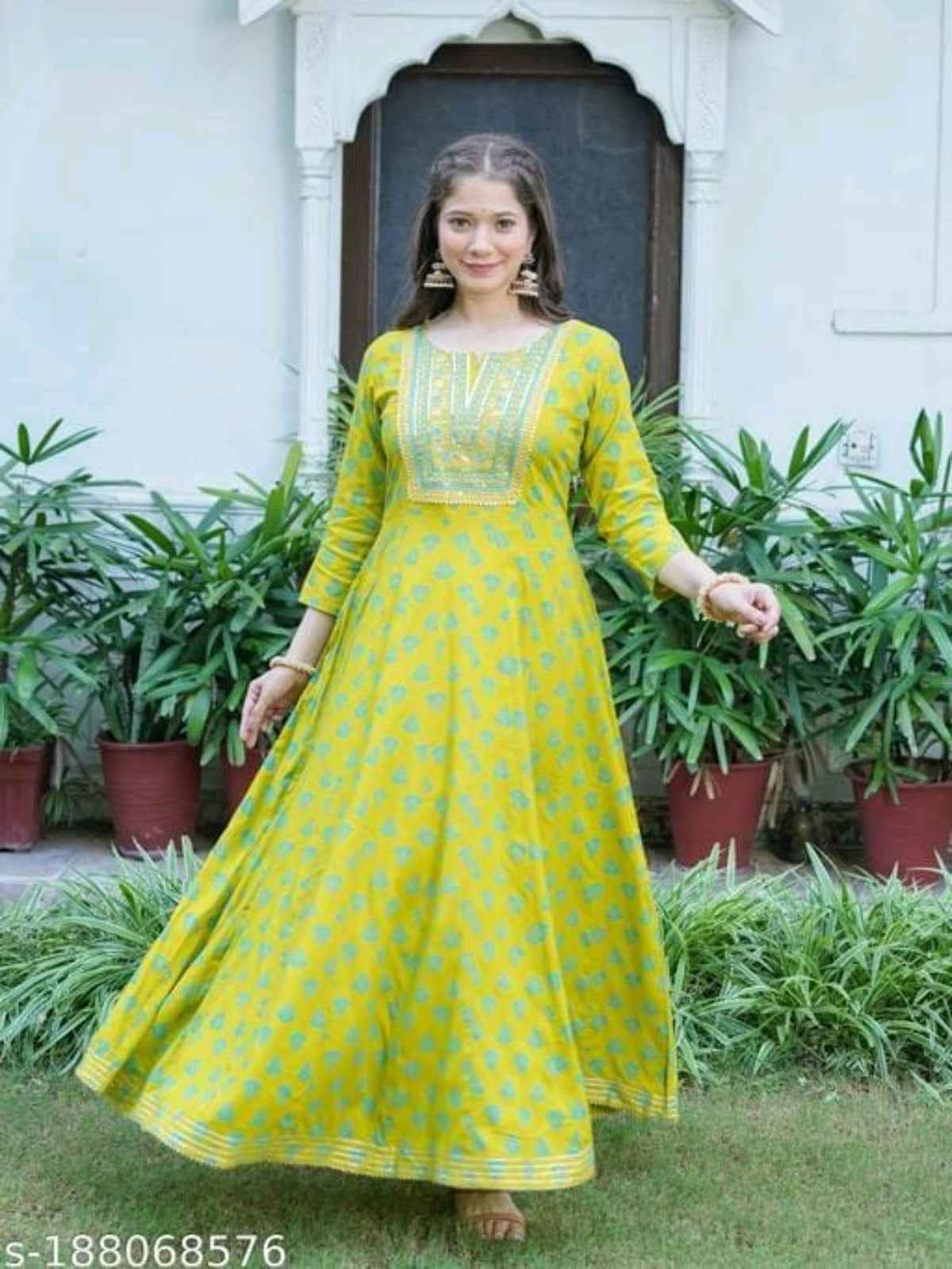 Yellow Three-Quarter Sleeves Gown