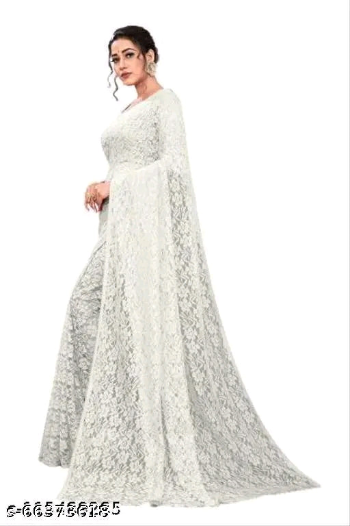 Chikankari Net White Saree - OrderMeFirst