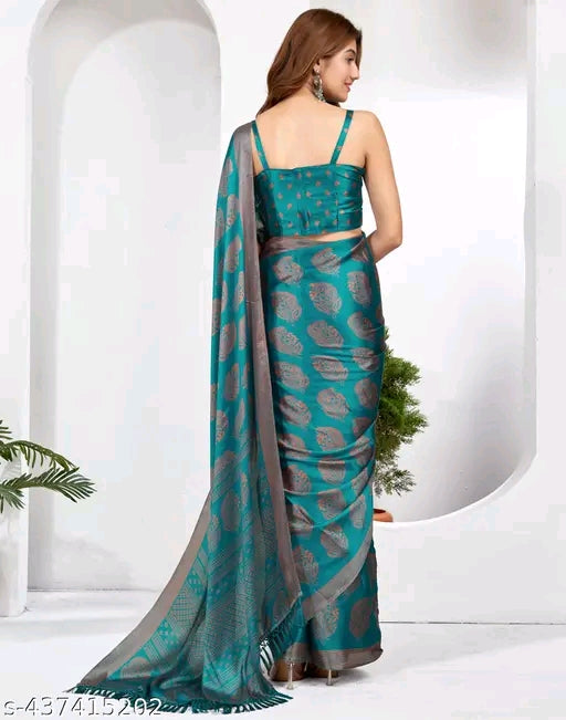 Satin Blue Saree with Georgette - OrderMeFirst