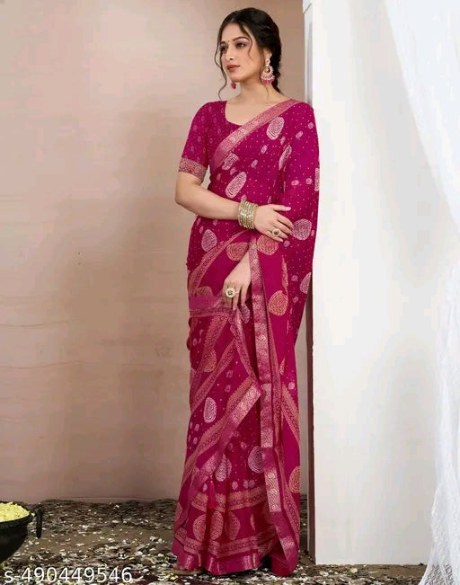 Chiffon Pink Saree with Chiffon - OrderMeFirst