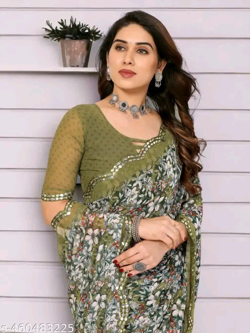 Mirror Lace Georgette Saree