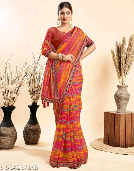 Pink Saree with Chiffon Blouse - OrderMeFirst