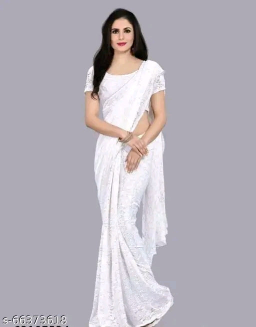 Chikankari Net White Saree - OrderMeFirst