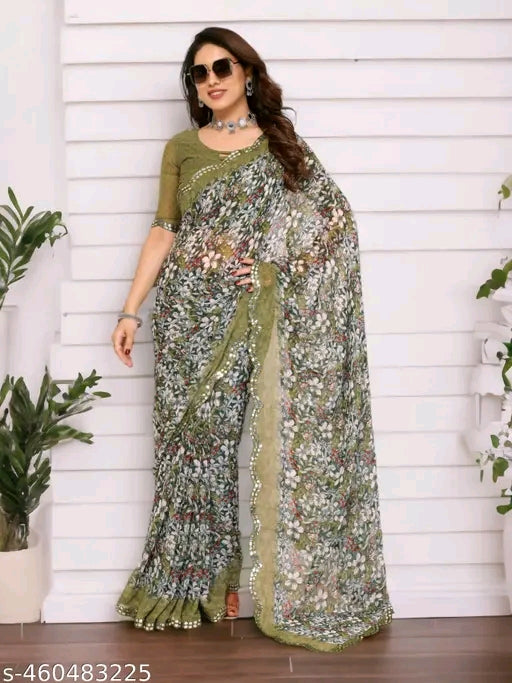 Mirror Lace Georgette Saree