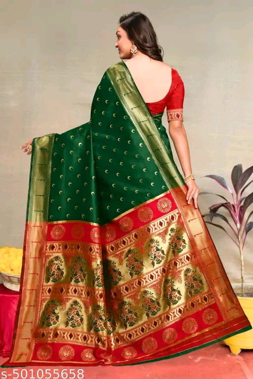 Green Red Paithani Saree