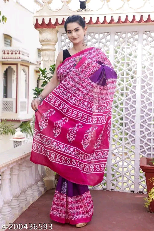 Sanganeri Print Cotton Saree - OrderMeFirst