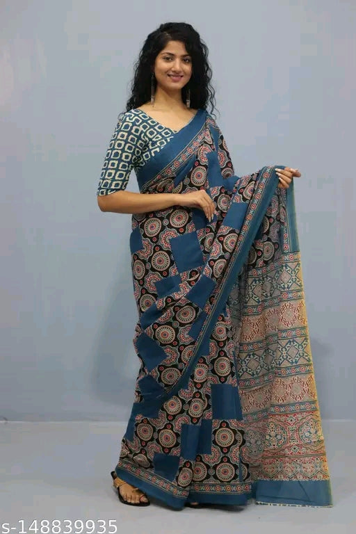 Sanganeri Cotton Malmal Saree - OrderMeFirst