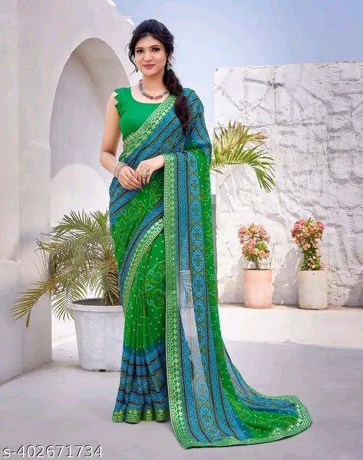 Printed Jacquard Lace Georgette Sare - OrderMeFirst