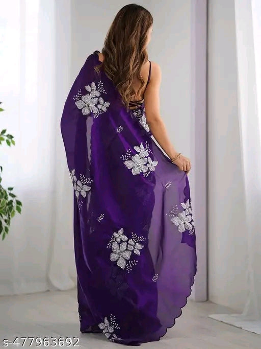 Silk Sequence Work Saree - OrderMeFirst