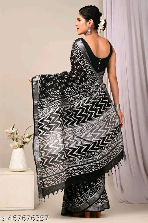 Indigo Printed Cotton Saree - OrderMeFirst