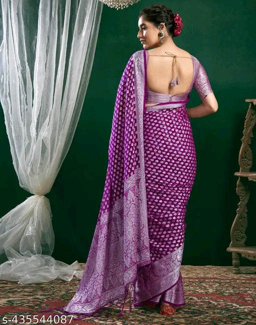 Magenta Saree with Georgette Blouse - OrderMeFirst