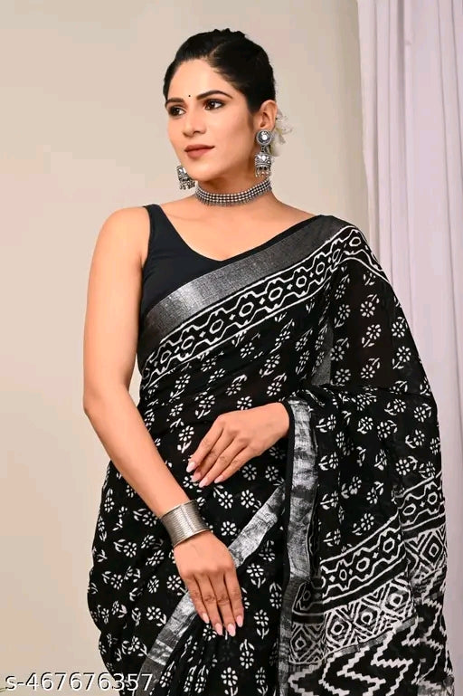 Indigo Printed Cotton Saree