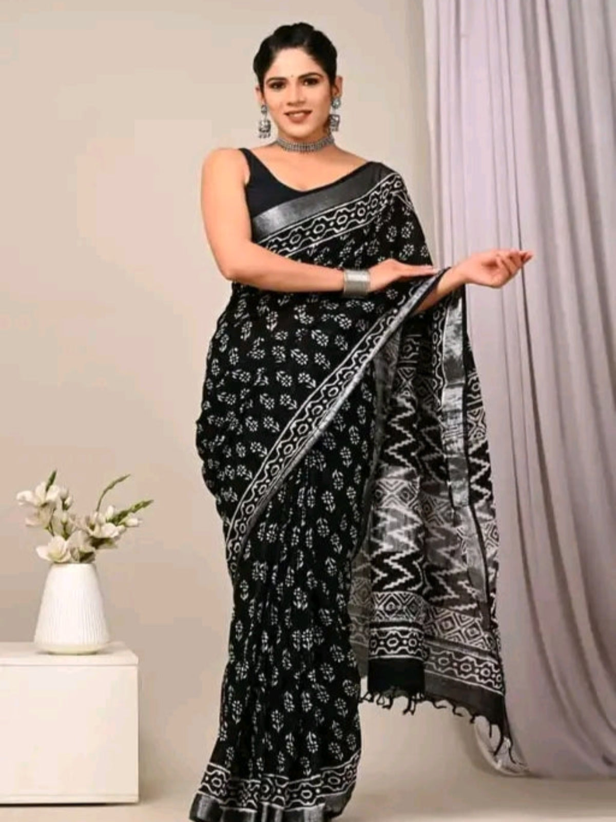 Indigo Printed Cotton Saree