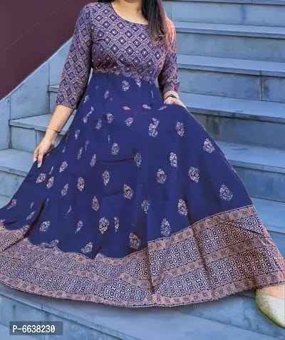 Aisha Rayon Foil Print Gown