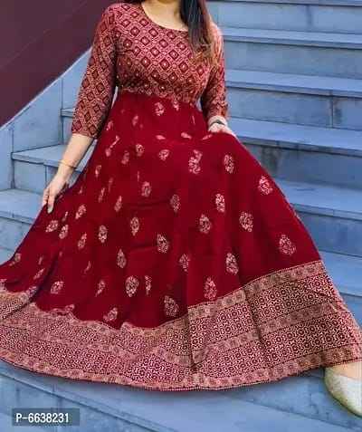 Aisha Rayon Foil Print Gown