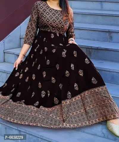 Aisha Rayon Foil Print Gown