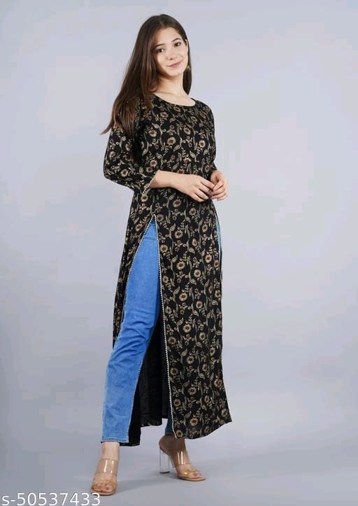 Attractive Women's Flared Pritned A-Line Kurti OrderMeFirst