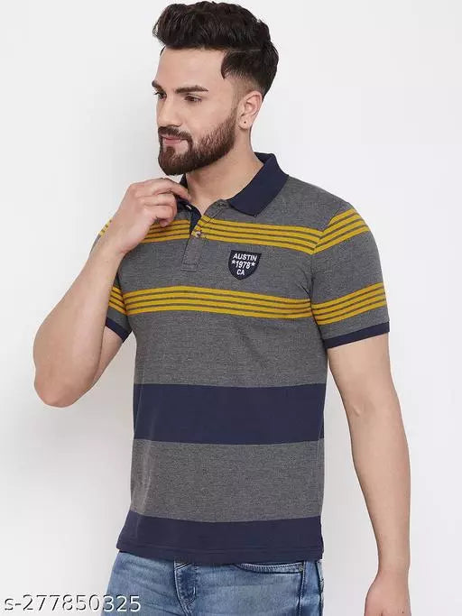 Austin Wood Men's Half Sleeves Polo Neck Striper T-shirt OrderMeFirst