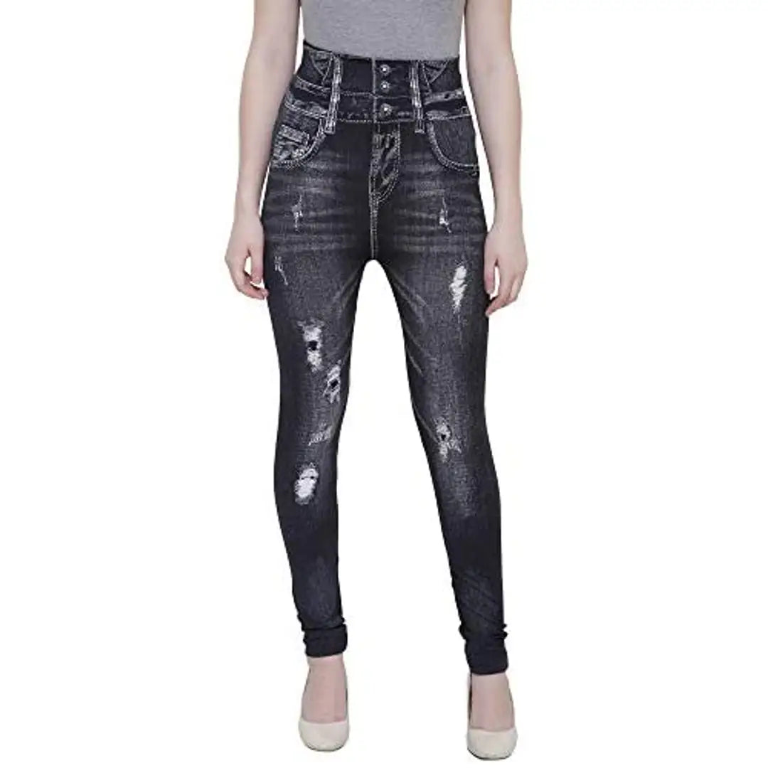 BIZZARE Women's Poly Cotton Casual Denim Look Stretchable Jeggings (Black; Free Size 28-34 Waist) OrderMeFirst