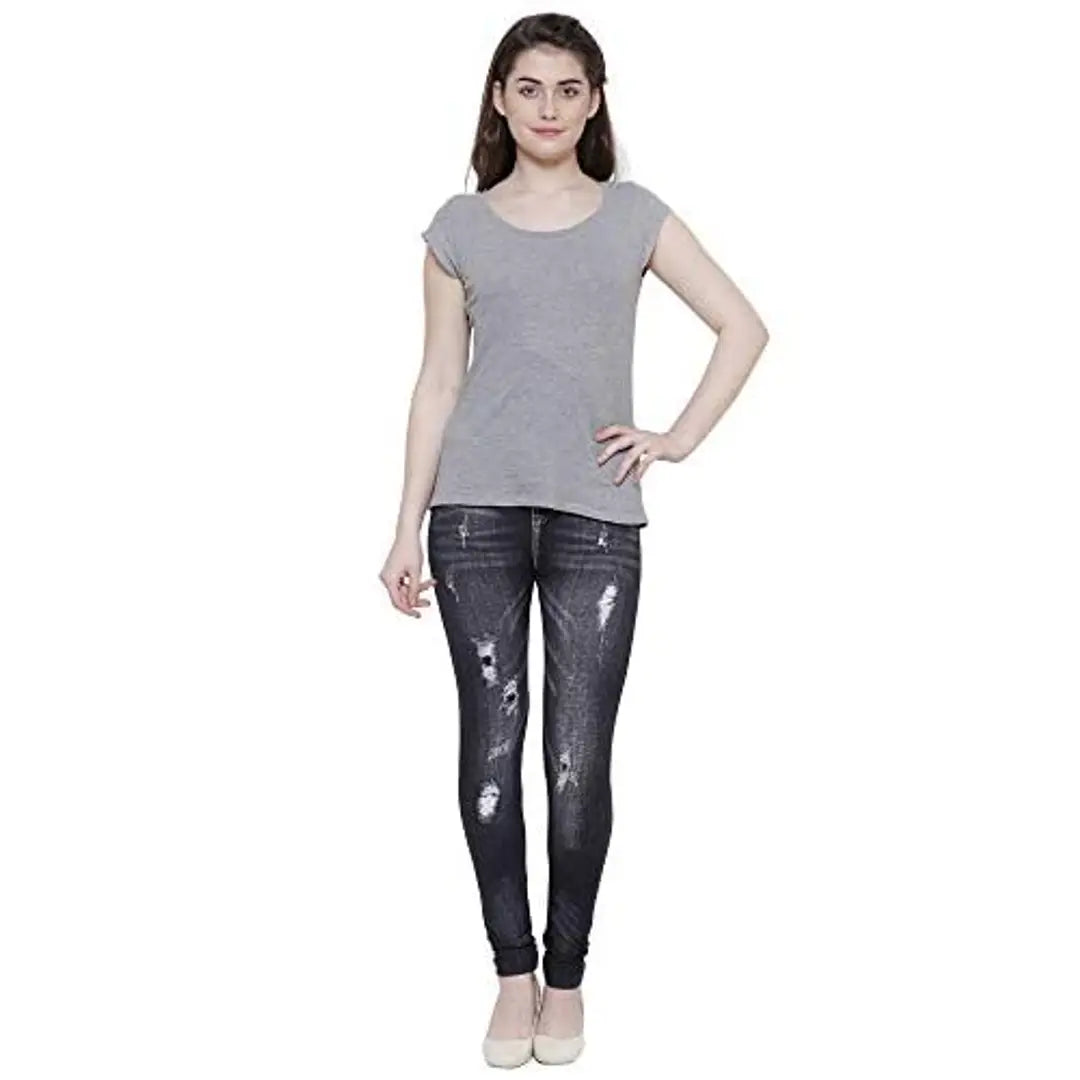 BIZZARE Women's Poly Cotton Casual Denim Look Stretchable Jeggings (Black; Free Size 28-34 Waist) OrderMeFirst